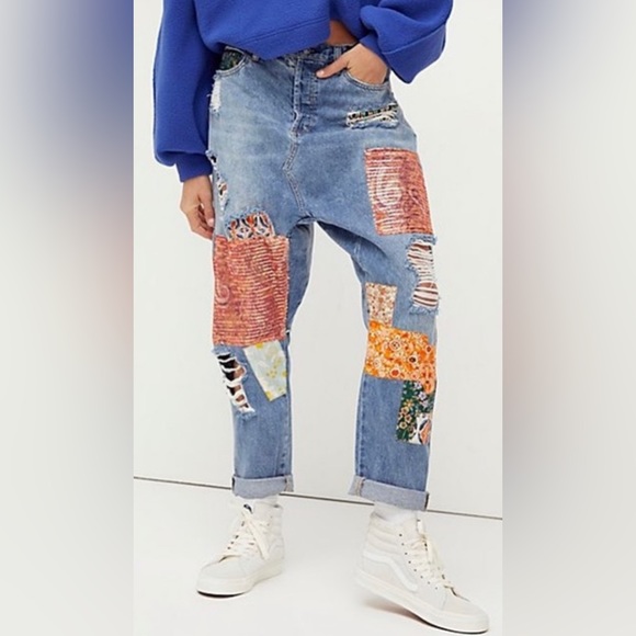 Free People Zappa Harem Patchwork Jeans - Picture 2 of 15